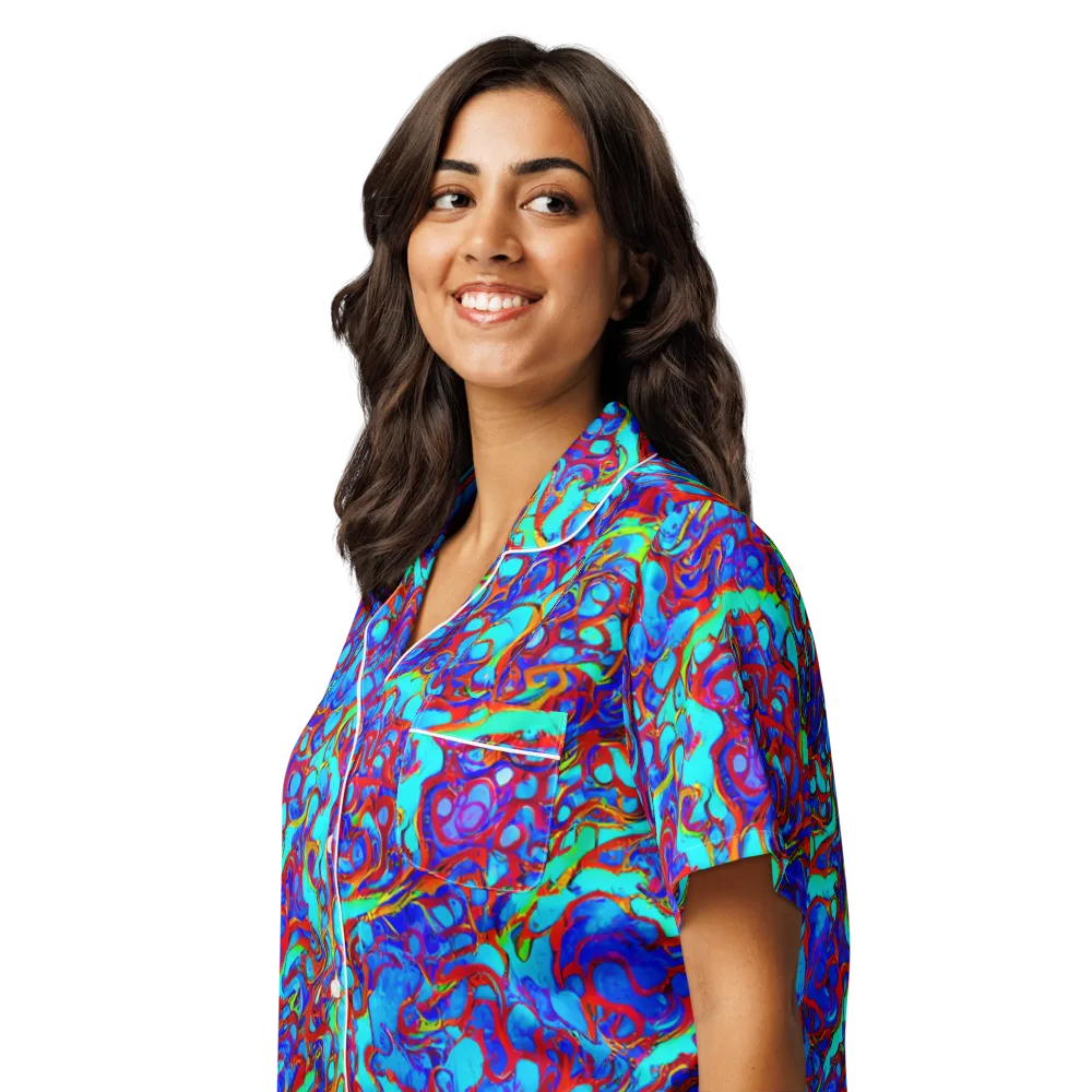 Aqua Anarchy on Women's Short Sleeve Pajama Top — Left Front