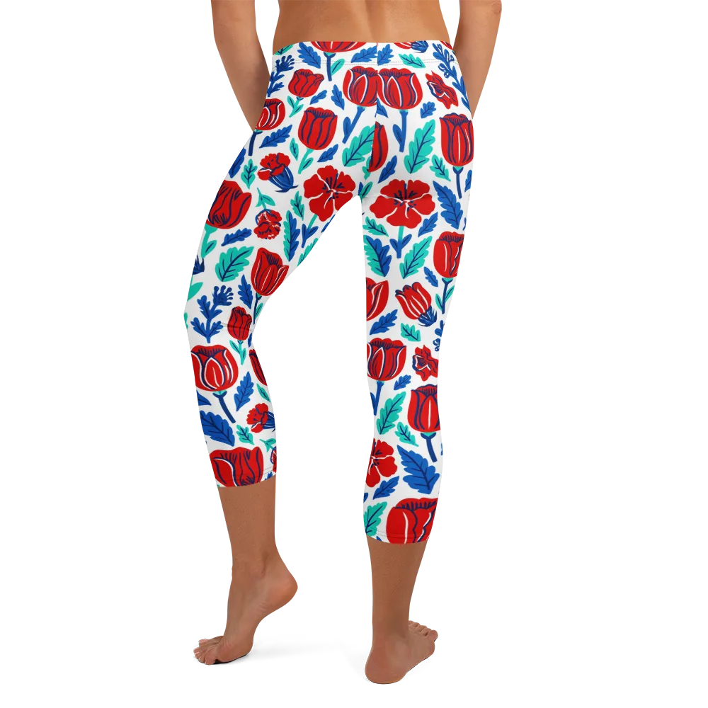 Crimson Garden on Capri Leggings — Back