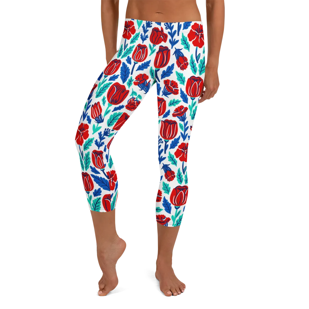 Crimson Garden on Capri Leggings — Front