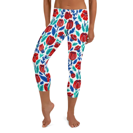 Crimson Garden on a Capri Leggings