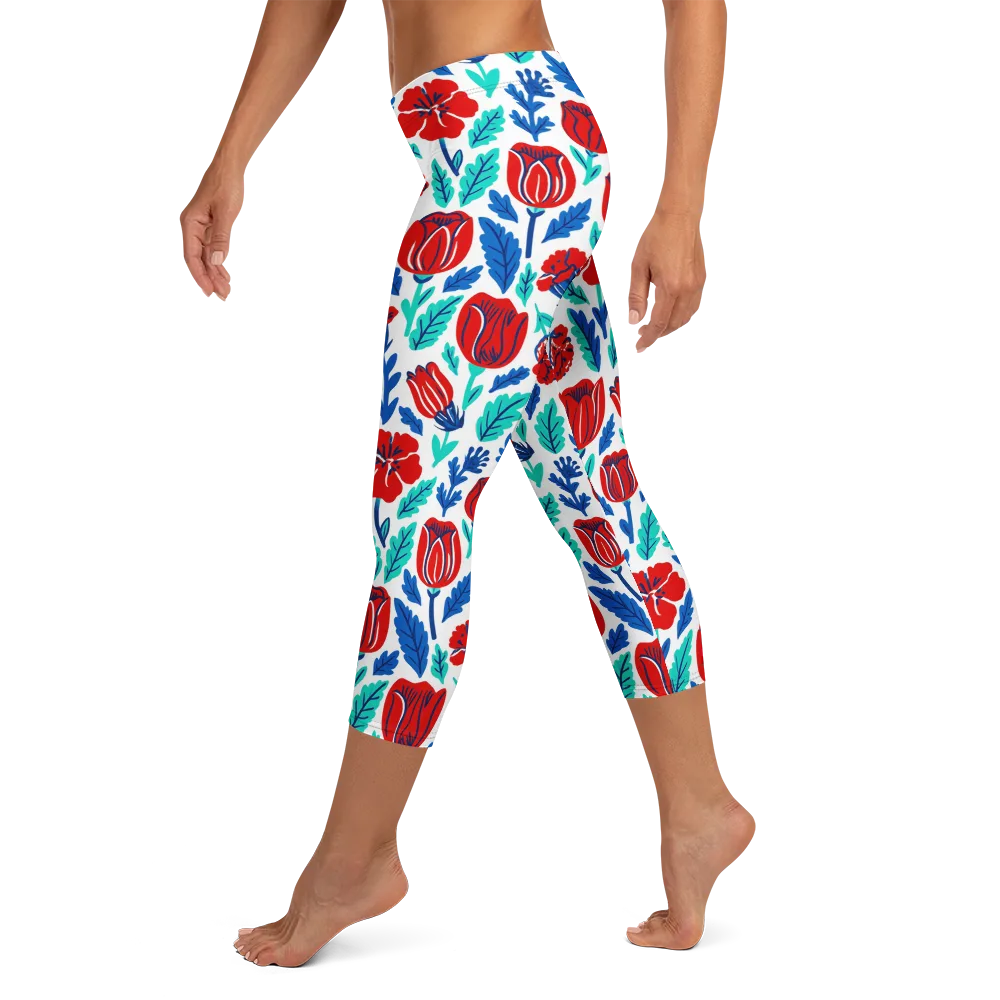 Crimson Garden on Capri Leggings — Left