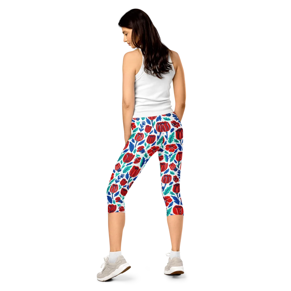 Crimson Garden on Capri Leggings — Back