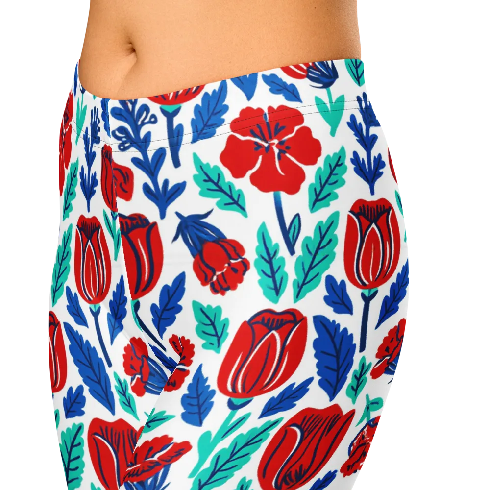 Crimson Garden on Capri Leggings — Zoomed-in