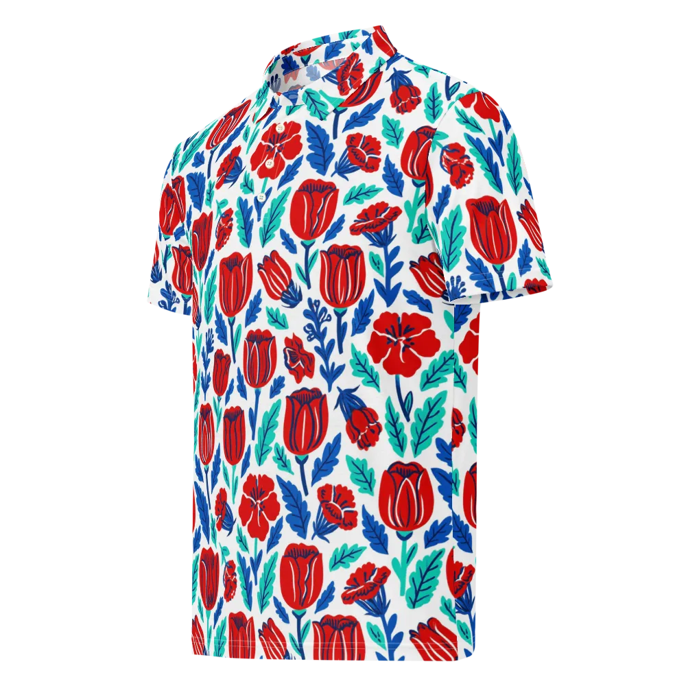 Crimson Garden on Men's Slim Fit Polo Shirt — Left Front