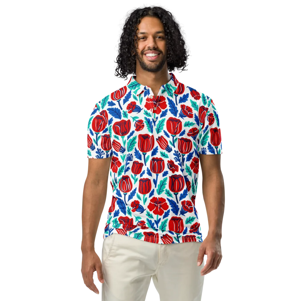 Crimson Garden on Men's Slim Fit Polo Shirt — Front