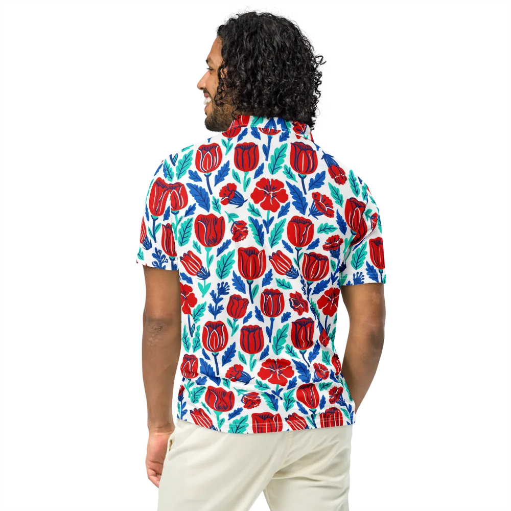 Crimson Garden on Men's Slim Fit Polo Shirt — Back