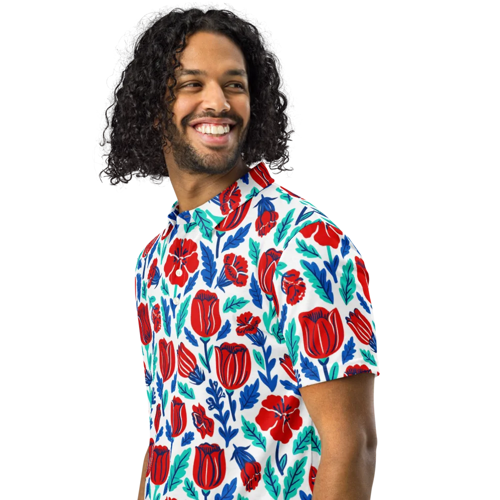 Crimson Garden on Men's Slim Fit Polo Shirt — Left Front