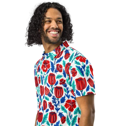 Crimson Garden on a Men's Slim Fit Polo Shirt