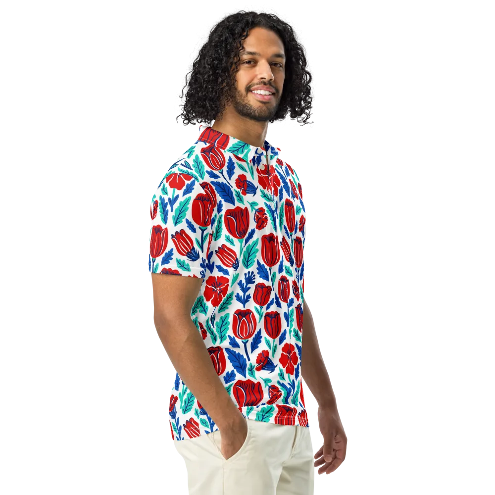Crimson Garden on Men's Slim Fit Polo Shirt — Right Front