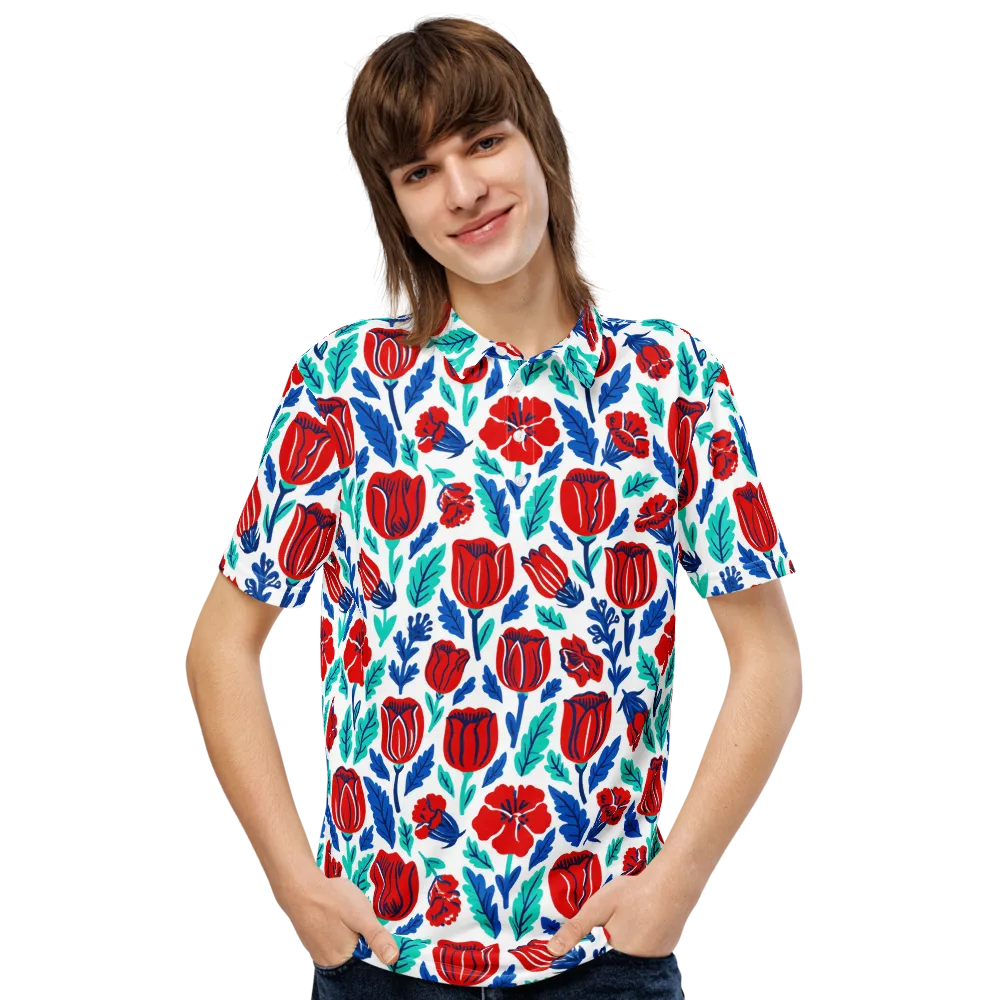 Crimson Garden on Men's Slim Fit Polo Shirt — Front