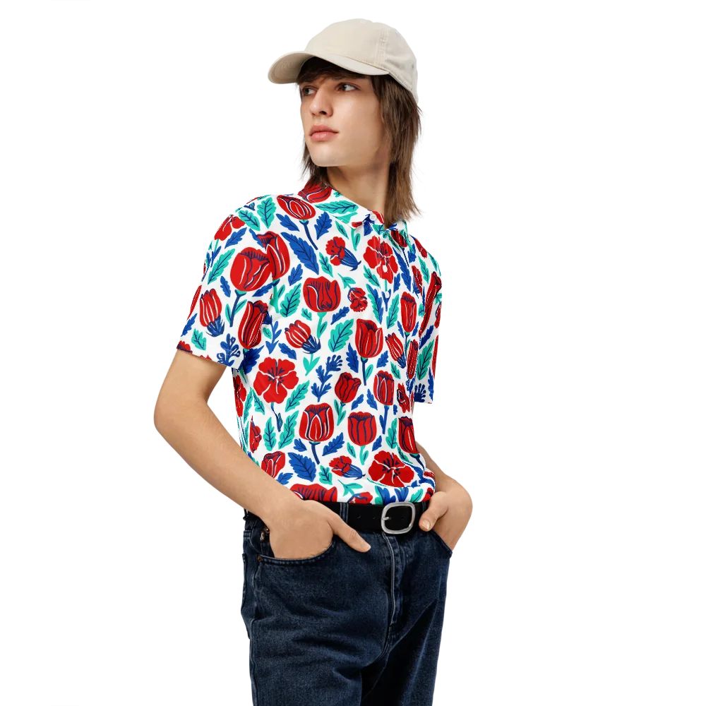 Crimson Garden on Men's Slim Fit Polo Shirt — Right Front