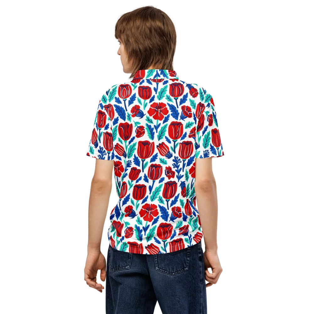 Crimson Garden on Men's Slim Fit Polo Shirt — Back