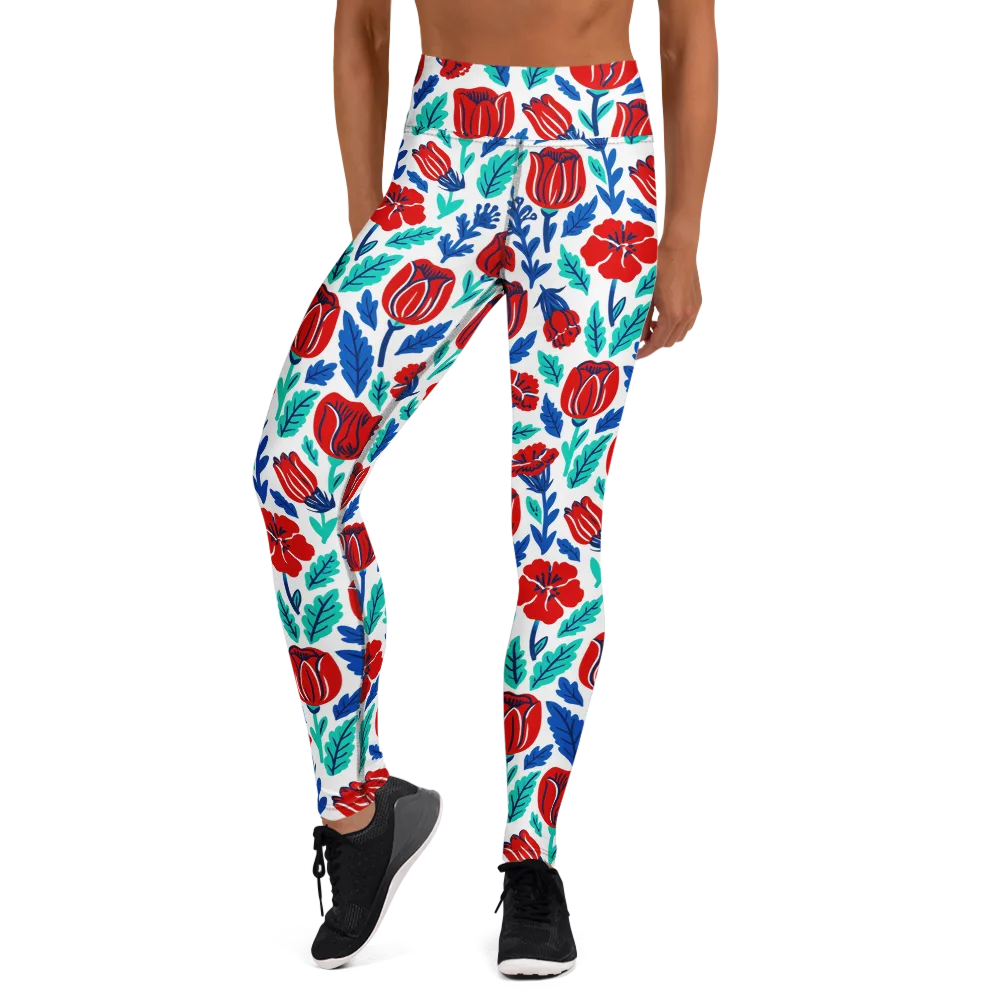 Crimson Garden on Yoga Leggings — Front