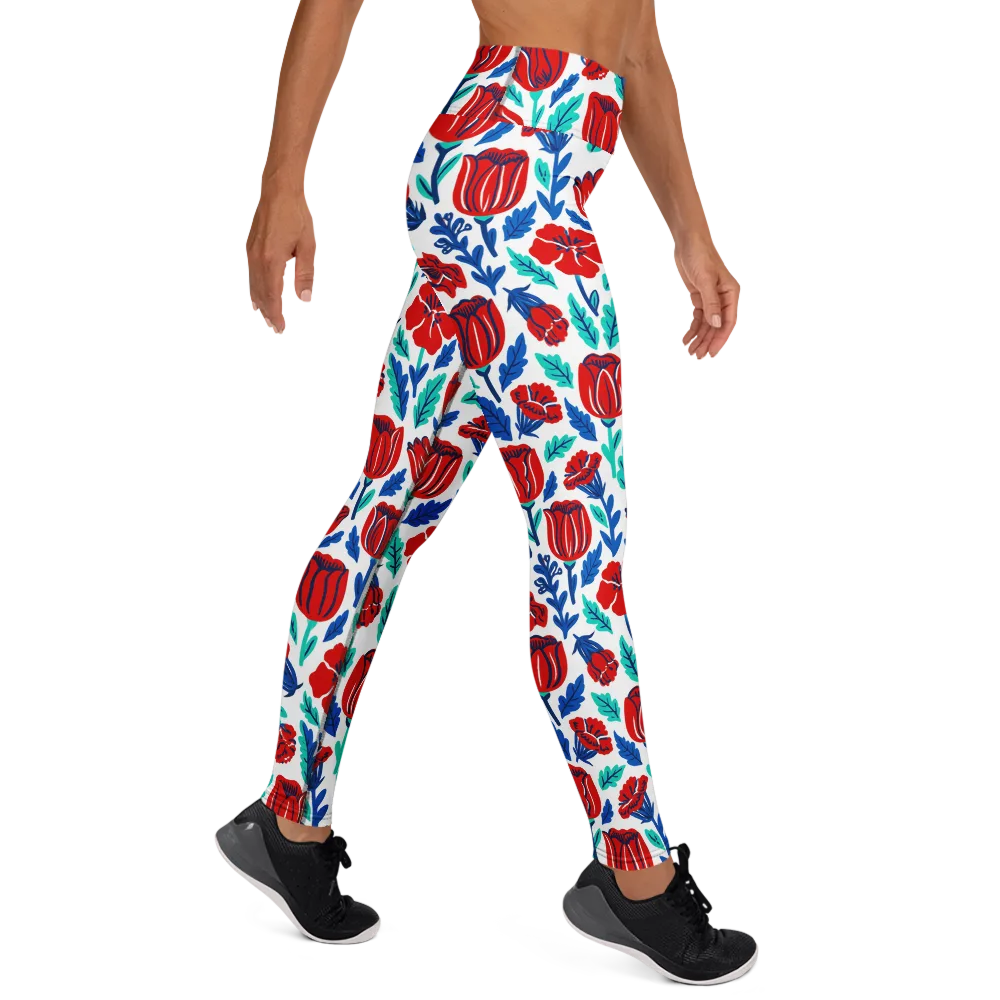 Crimson Garden on Yoga Leggings — Right
