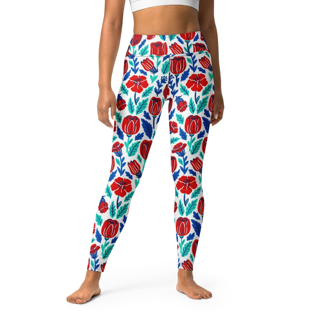 Crimson Garden on Yoga Leggings — Front
