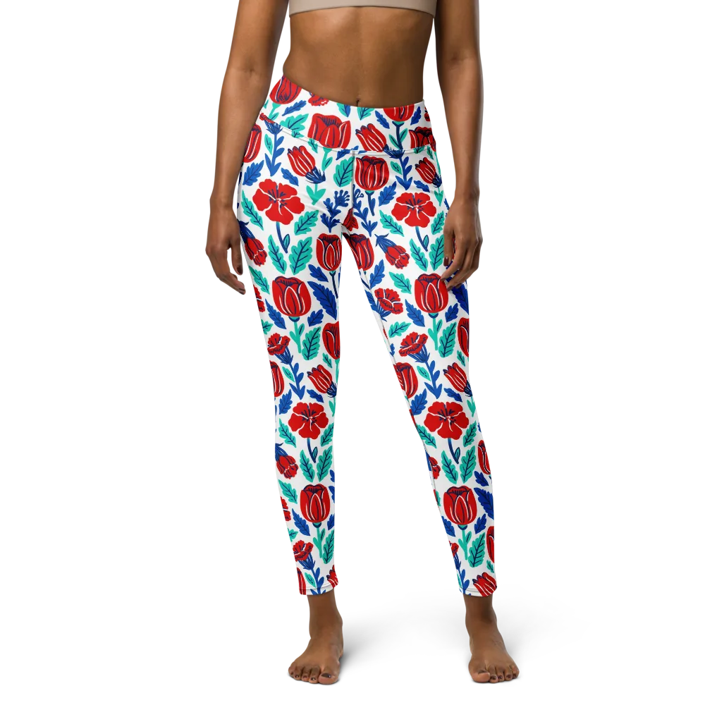 Crimson Garden on Yoga Leggings — Front