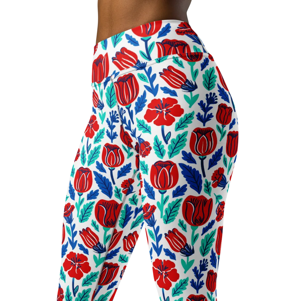 Crimson Garden on Yoga Leggings — Left Front