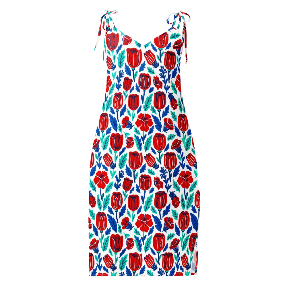 Crimson Garden on Slip Dress — Front