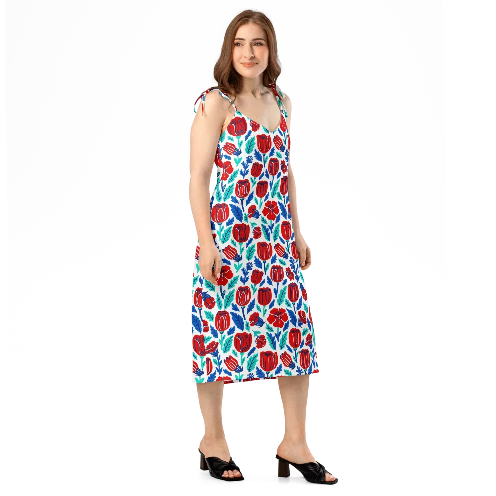 Crimson Garden on Slip Dress — Right Front