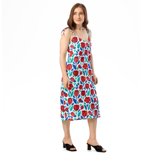 Crimson Garden on a Slip Dress