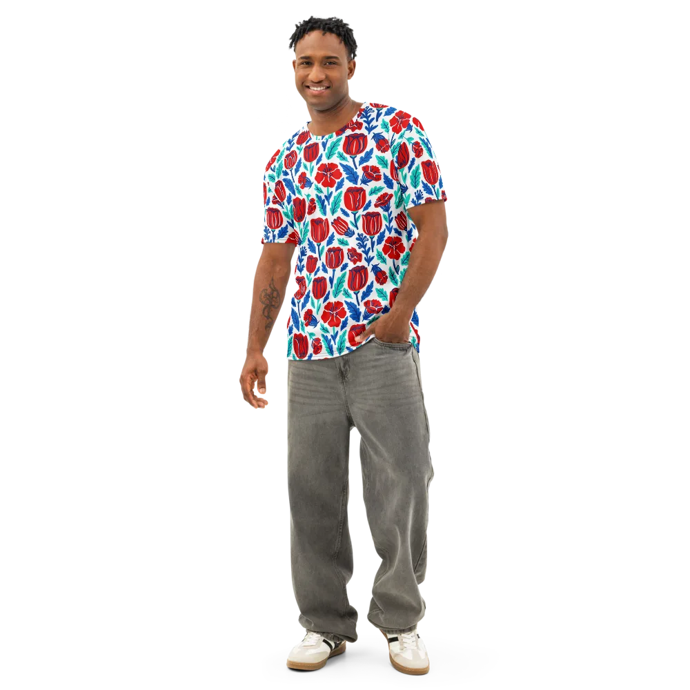 Crimson Garden on Men's Cotton Crew Neck T-Shirt — Front