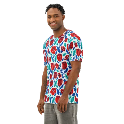 Crimson Garden on a Men's Cotton Crew Neck T-Shirt