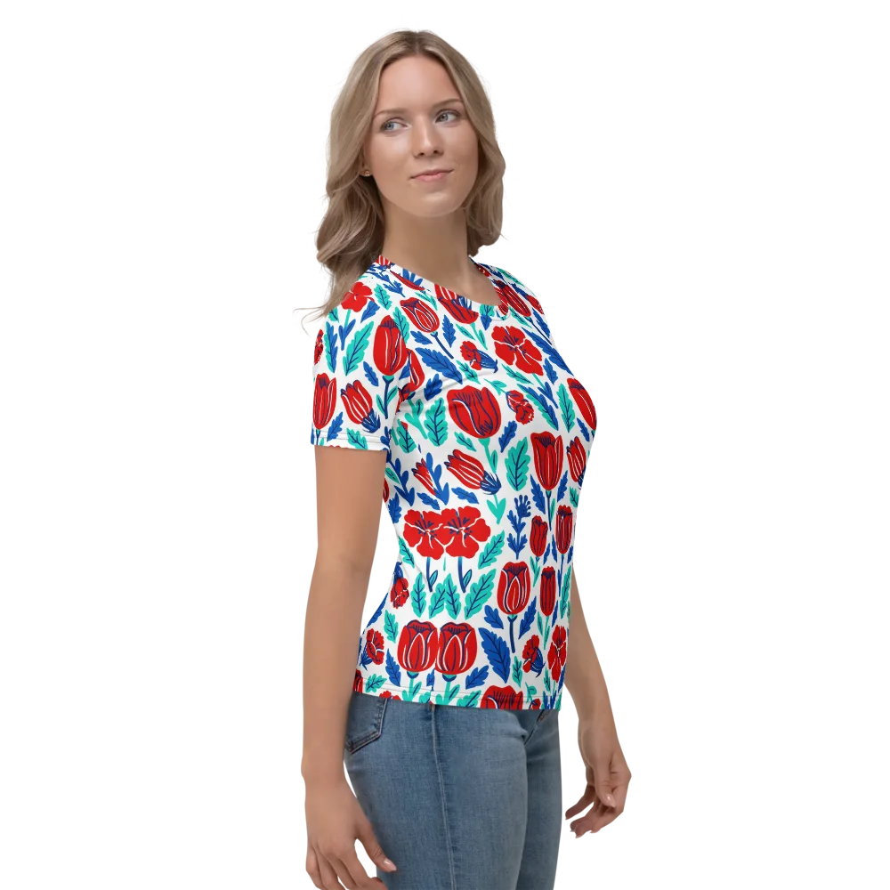 Crimson Garden on Women's Crew Neck T-Shirt — Right