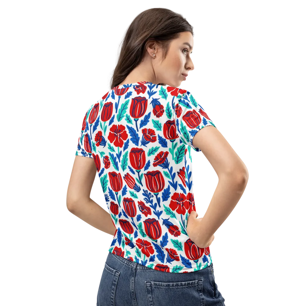 Crimson Garden on Women's Crew Neck T-Shirt — Back