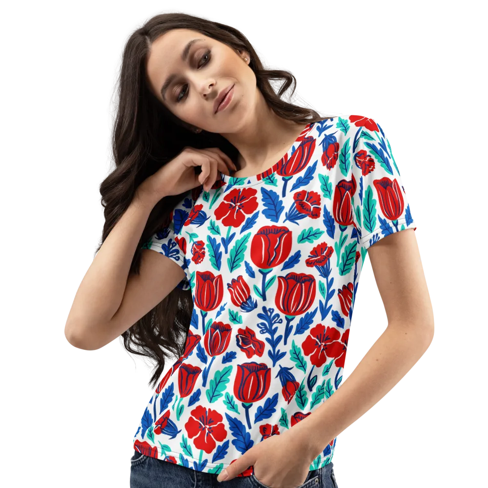 Crimson Garden on Women's Crew Neck T-Shirt — Left Front