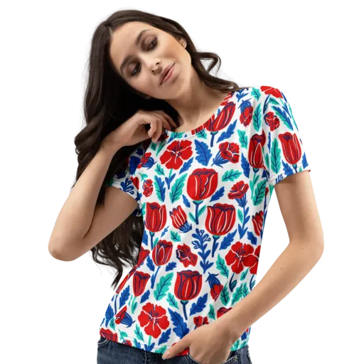 Crimson Garden on a Women's Crew Neck T-Shirt