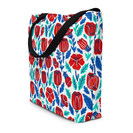 Crimson Garden on a Large Tote Bag W/ Pocket