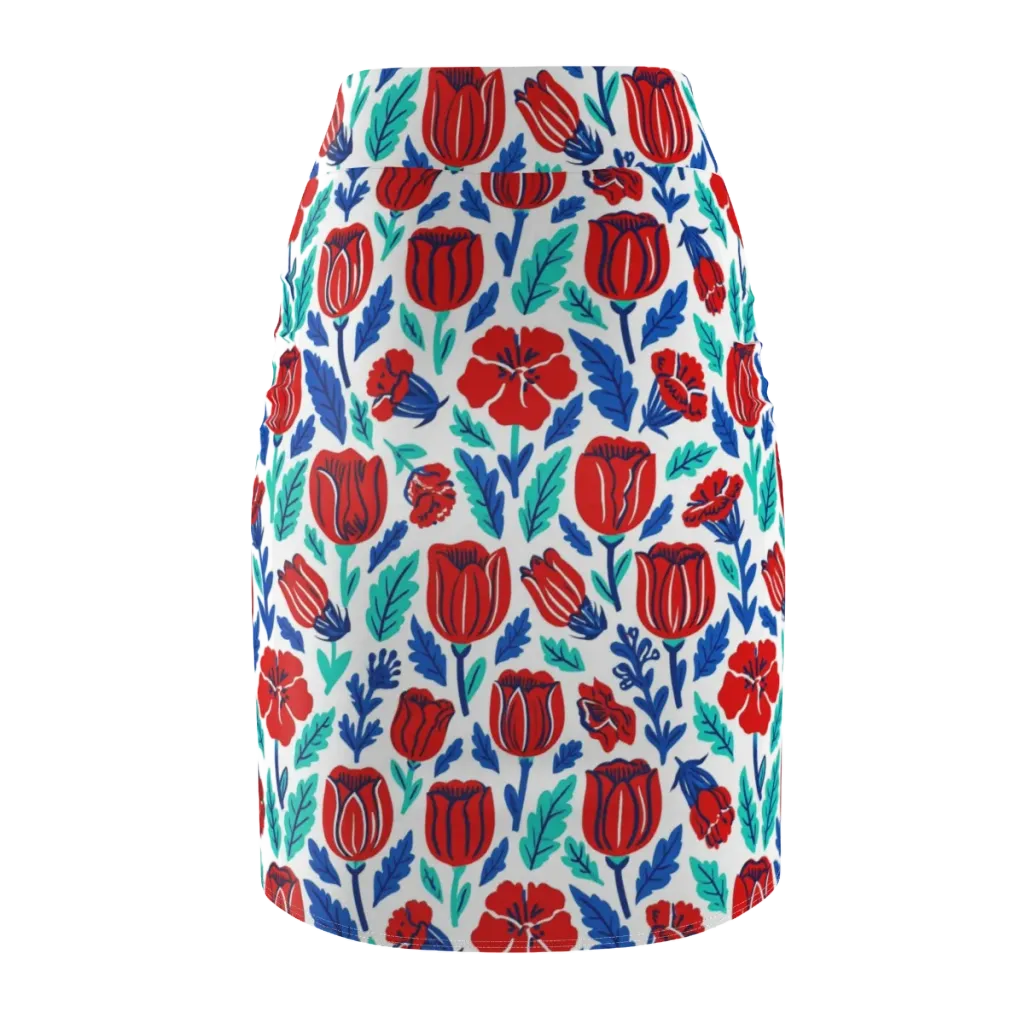 Crimson Garden on Pencil Skirt — Back