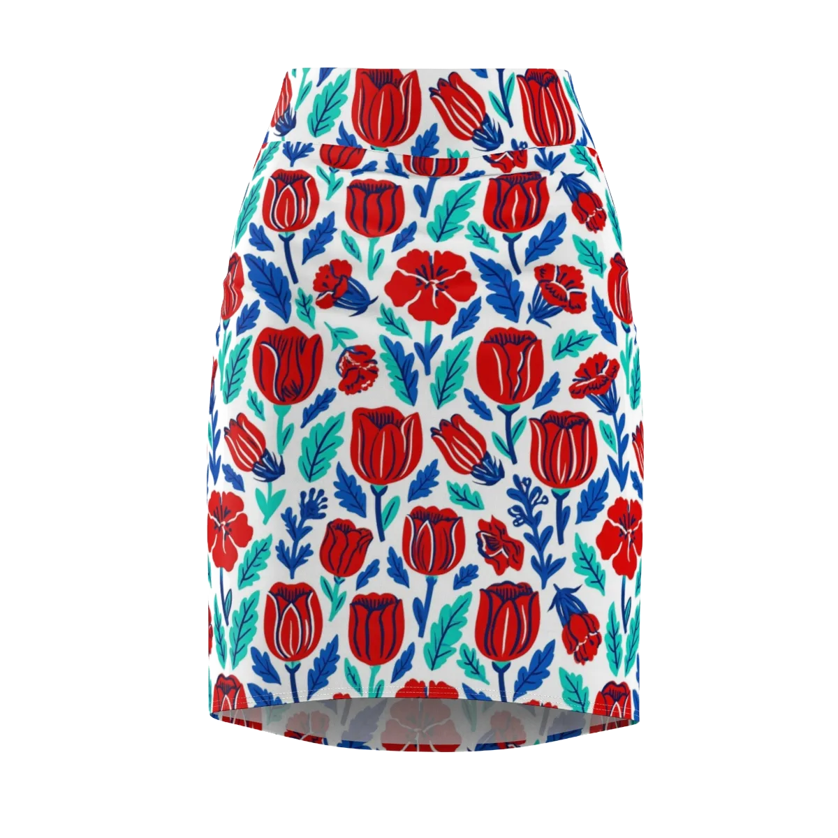 Crimson Garden on Pencil Skirt — Front