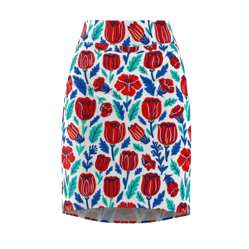 Crimson Garden on a Pencil Skirt
