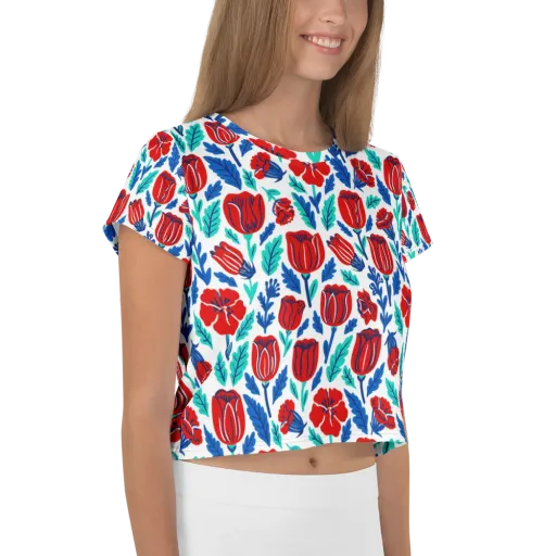Crimson Garden on a Crop Tee