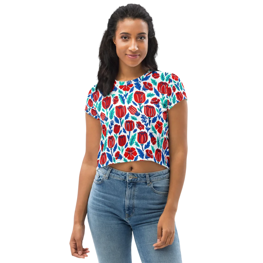 Crimson Garden on Crop Tee — Front