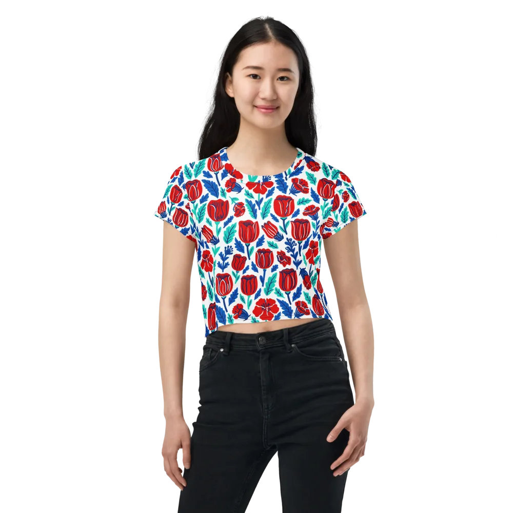 Crimson Garden on Crop Tee — Front