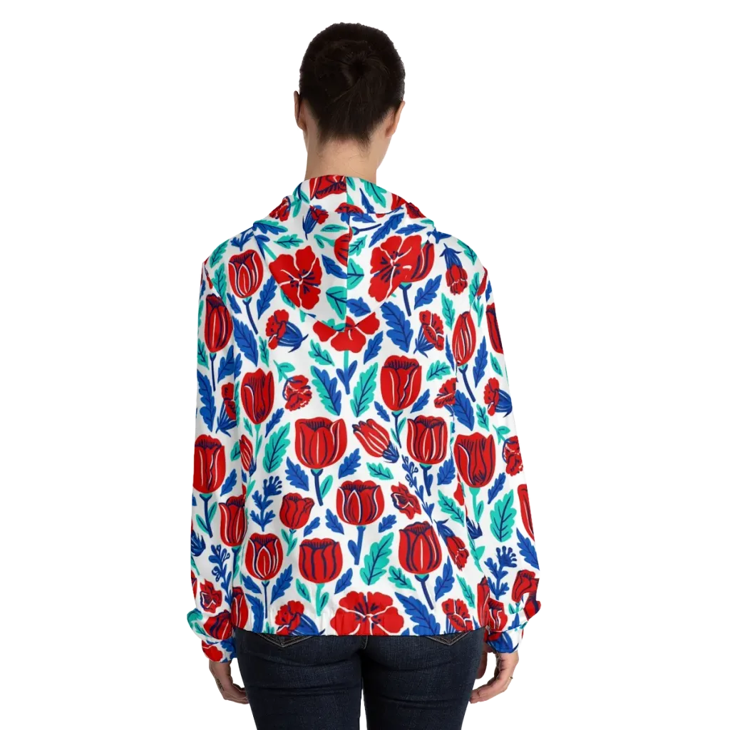 Crimson Garden on Women's Full-Zip Hoodie — Back On Person