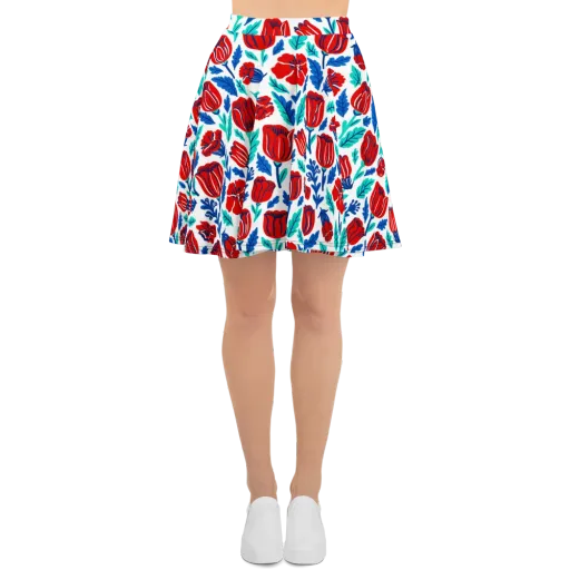 Crimson Garden on a Skater Skirt