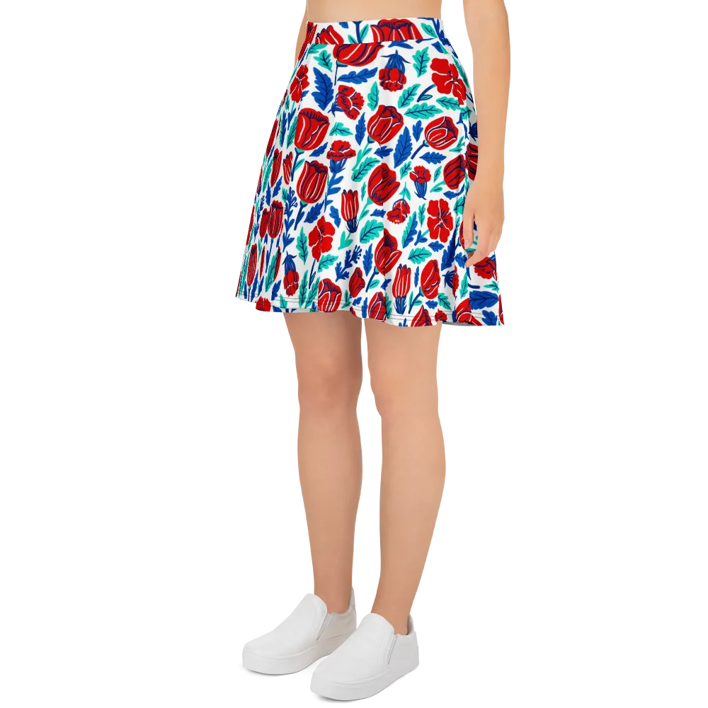 Crimson Garden on Skater Skirt — Left