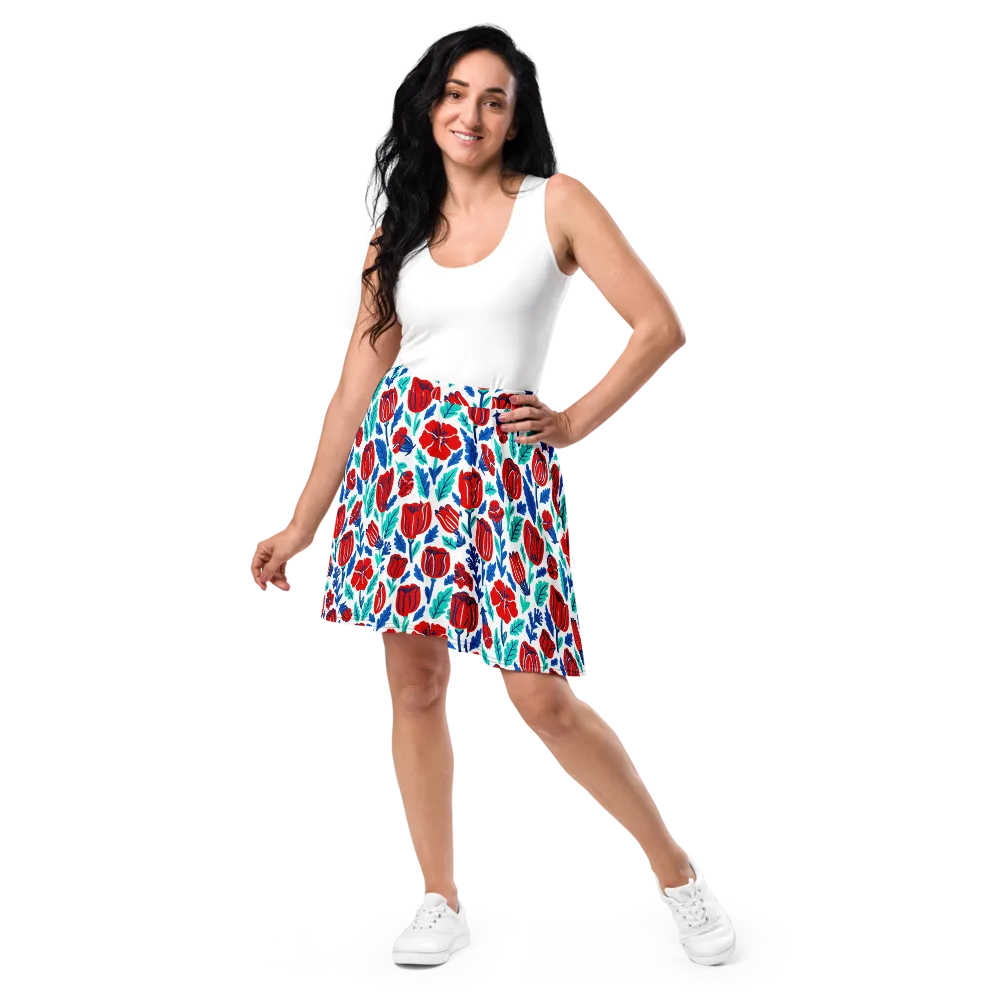 Crimson Garden on Skater Skirt — Front