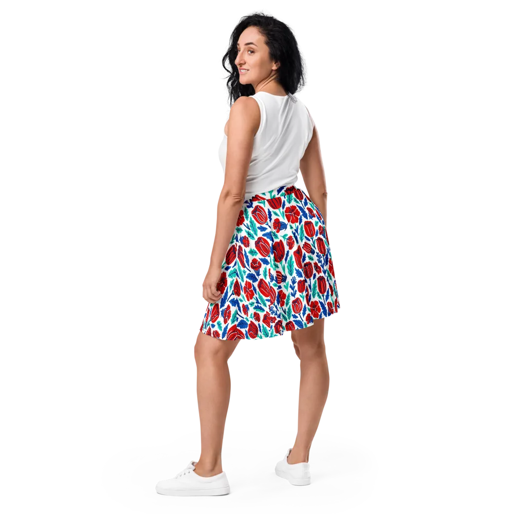 Crimson Garden on Skater Skirt — Back