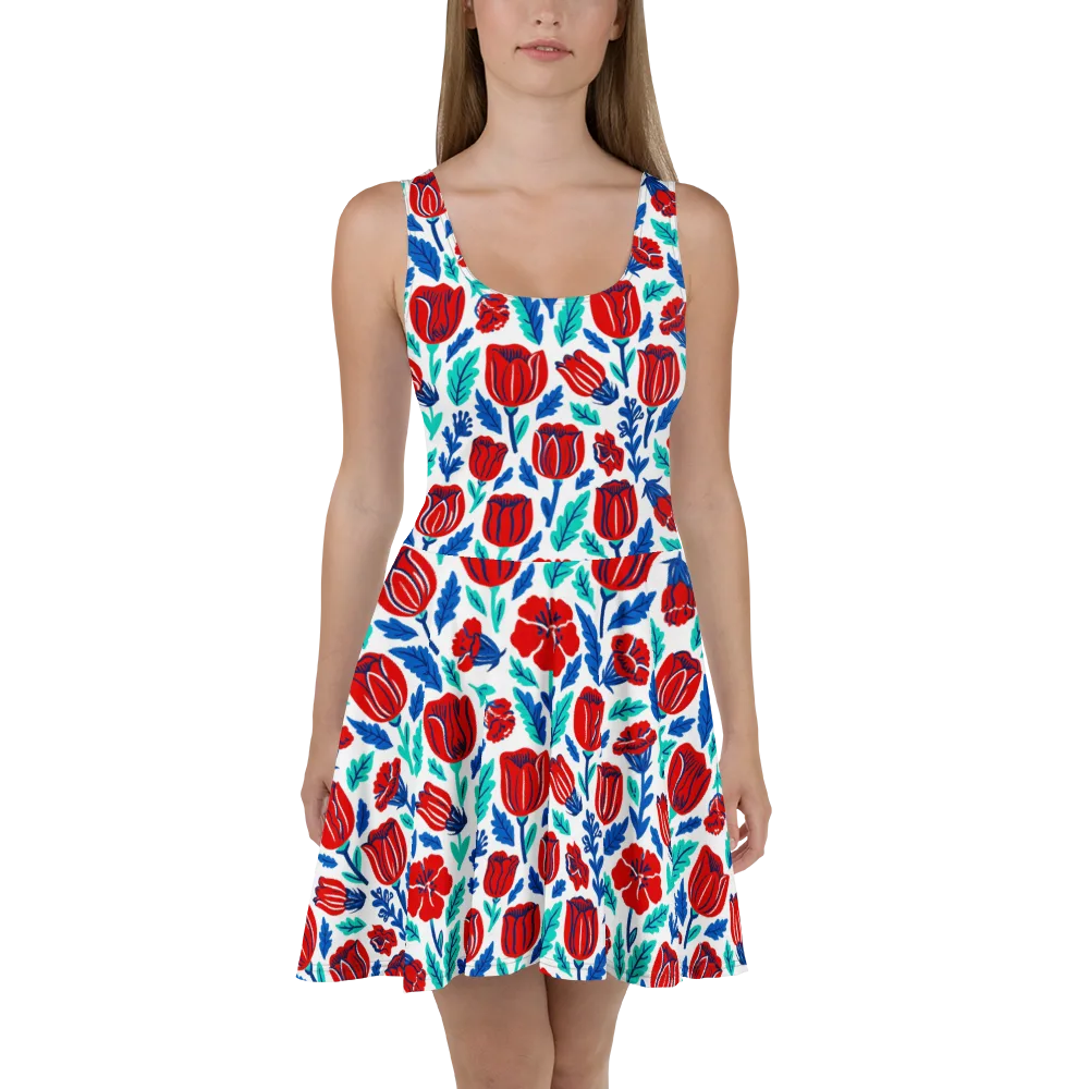 Crimson Garden on Skater Dress — Front