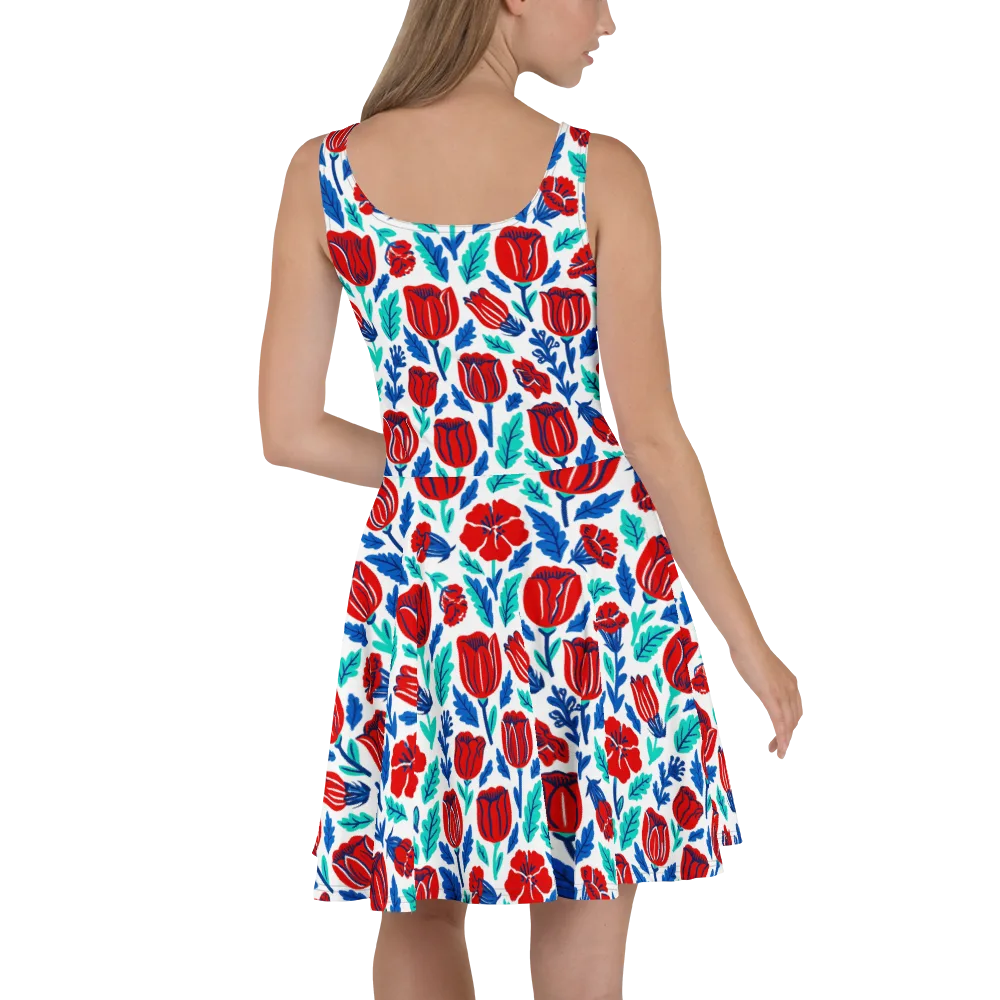 Crimson Garden on Skater Dress — Back