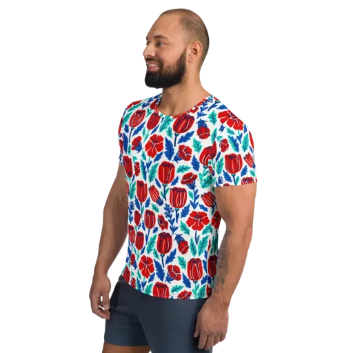 Crimson Garden on a Men's Athletic T-Shirt