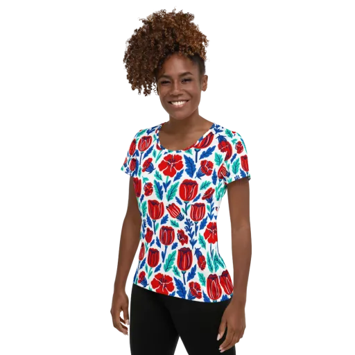 Crimson Garden on a Women's Athletic T-Shirt