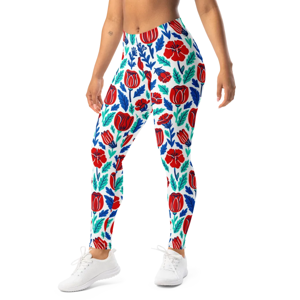 Crimson Garden on Leggings — Left Front