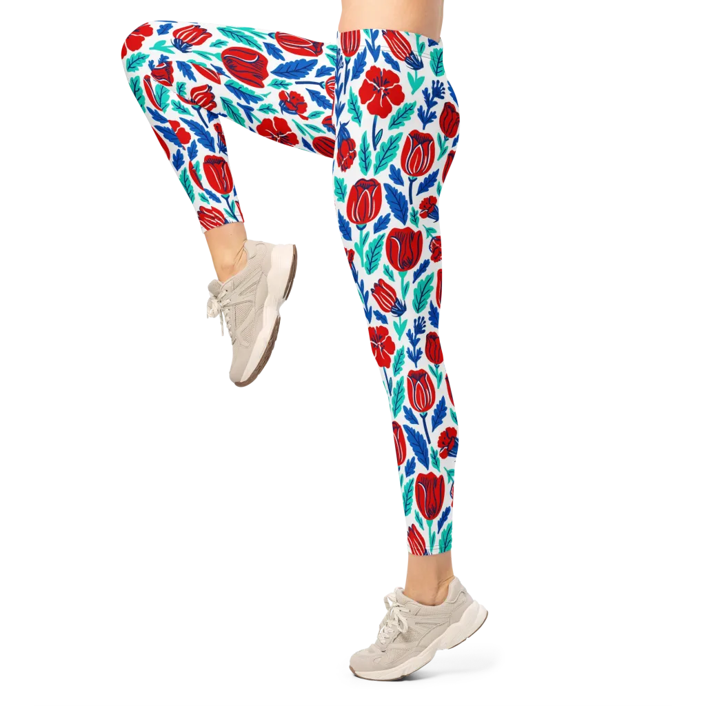 Crimson Garden on Leggings — Left