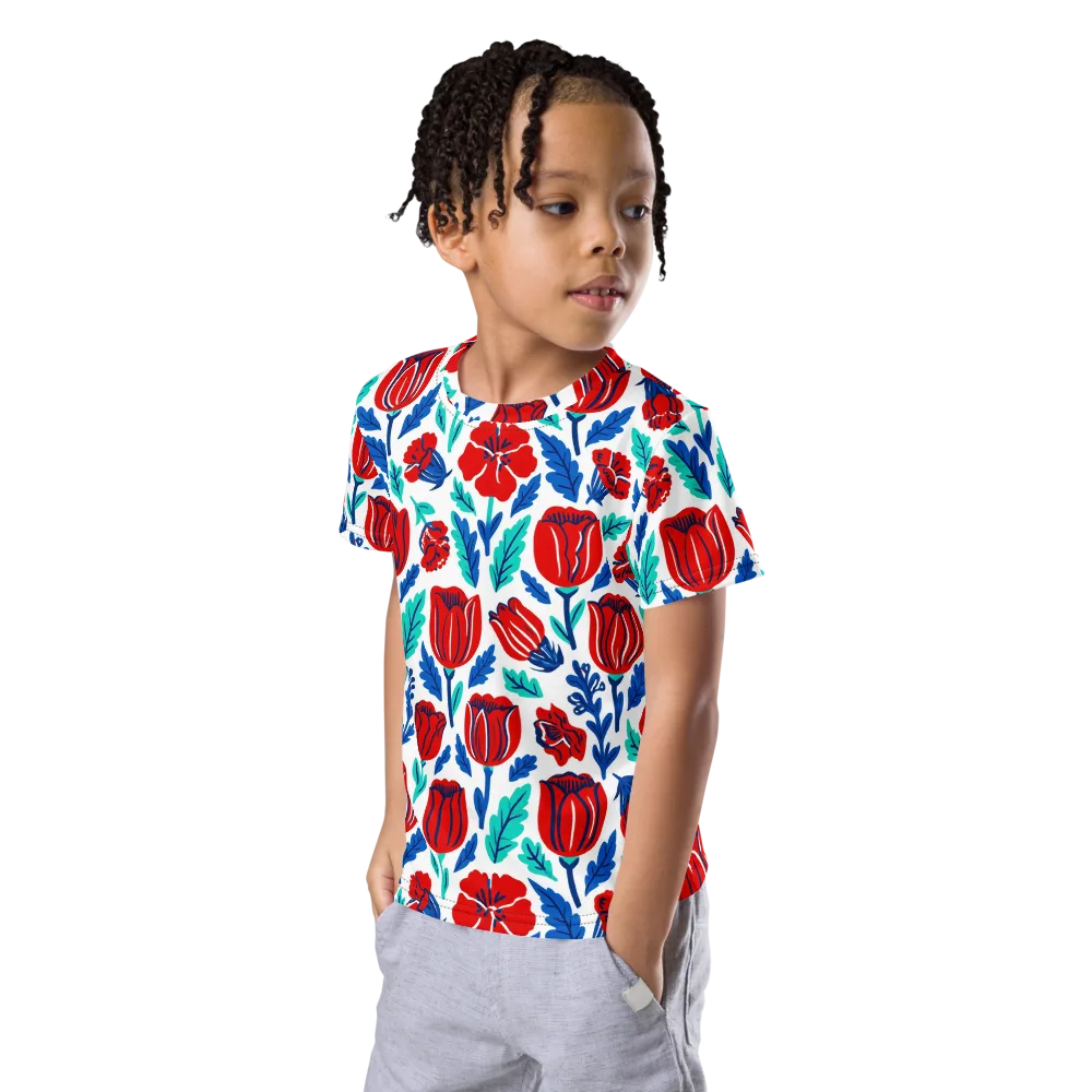 Crimson Garden on Kids Crew Neck T-Shirt — Left Front