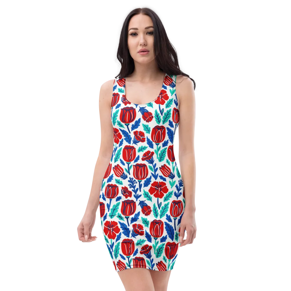 Crimson Garden on Bodycon Dress — Front